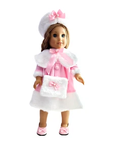 Doll Clothes 18 Coat Dress Pink White Hat Shoulder Cape Shoes Muff Fits AG Dolls - Picture 1 of 11