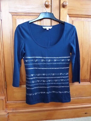 BNWOT Women's CREW CLOTHING Embellished Top UK 8 Party Navy Blue Perfect for NOW - Image 1 of 2