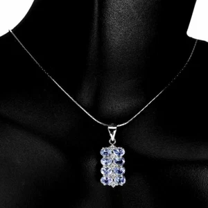 Silver Pendant Blue Tanzanite Genuine Natural Gems Solid Sterling With Chain - Picture 1 of 24