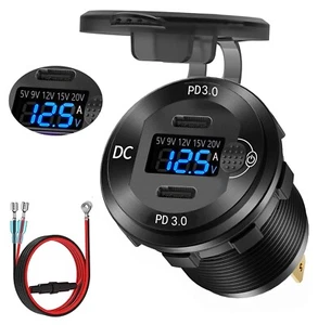 55W PD3.0 USB C Outlet Sockets Aluminum Type C Car Charger Voltmeter for Boat RV - Picture 1 of 5