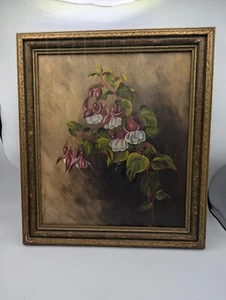 Antiker Bilderrahmen Wandbild handbemalt Blumen signiert BL 1890 - Bild 1 von 16
