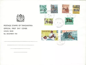 RARE 1961 TANGANYIKA FDC COVER OFFICIAL STAMPS OVERPRINTS - Picture 1 of 2