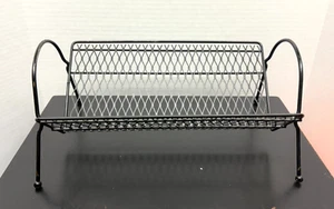 Mid Century 13" Table Top Black Metal Diamond Mesh Book CD DVD Holder Shelf Rack - Picture 1 of 7