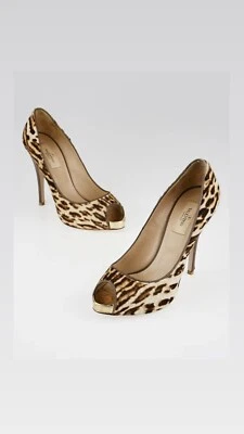 Salto peep toe VALENTINO cabelo de pônei couro leopardo 37,5 - Imagem 1 de 4