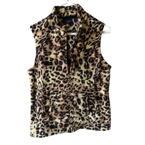 Westbound Leopard Animal Print Vest Size PS Zip Fleece Sleeveless Pockets - Picture 1 of 6