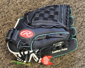New Rawlings Fast Pitch Softball Playmaker Series 11" YOUTH Glove - Black/Teal - Picture 1 of 4