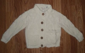 BOYS VINTAGE GRAND sz 2T Creamy Ivory CABLE KNIT BUTTON UP CARDIGAN SWEATER - Picture 1 of 3