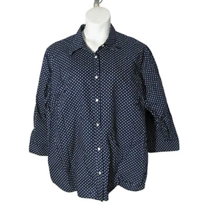 Camicia Ralph Lauren 3X blu navy bianca a pois senza ferro con bottoni top blusa - Foto 1 di 3
