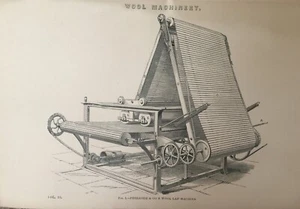 Antike Wollmaschinen Druck Gravur Wollschoßmaschine um 1877 Industriekunst - Bild 1 von 4