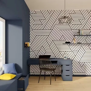 Black White Wallpaper Mural Feature Wall Geometric Stripe Paste the Wall Texture - Picture 1 of 3