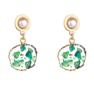 Natural Green Stone Pearl Drop Dangle Flowers Tassel Earrings Fashion Jewelry