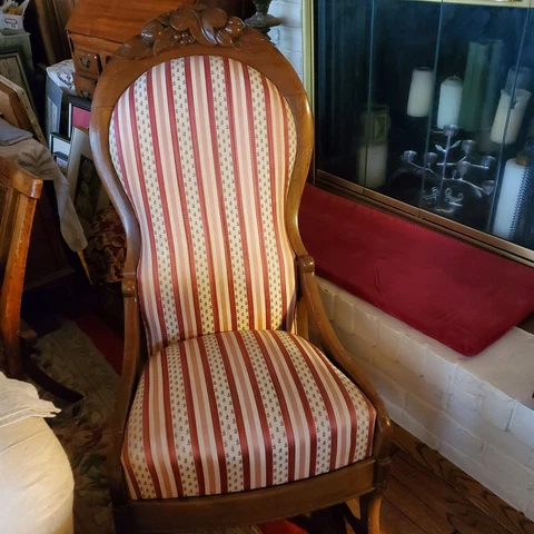 Vintage Antique Pecan Satin Rosebud Fabric Parlor Ladies  Rocking Chair Cover