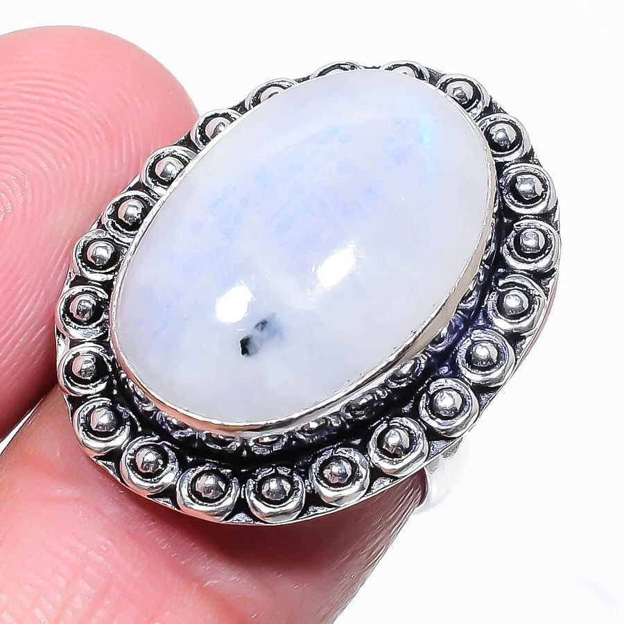 Anillo de joyería de plata de ley 925 con piedras preciosas de luna naturales talla 7 (EE. UU.) Foto 1 de 1