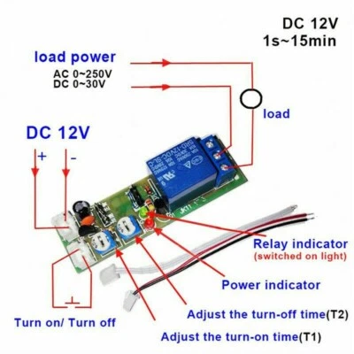 DC 12V Cycle Timer Delay Switch Turn On/Off Time Relay Module Adjustable,1Pcs - Image 1 of 4