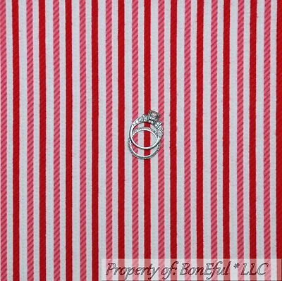 BonEful Fabric FQ Cotton Flannel Red White Pink STRIPE Candy Xmas Calico US SALE - Image 1 of 4