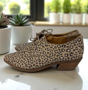 lucky brand erreka leopard Animal Print oxford, size 7 37.5 Pointed Toe Heeled - Picture 1 of 10