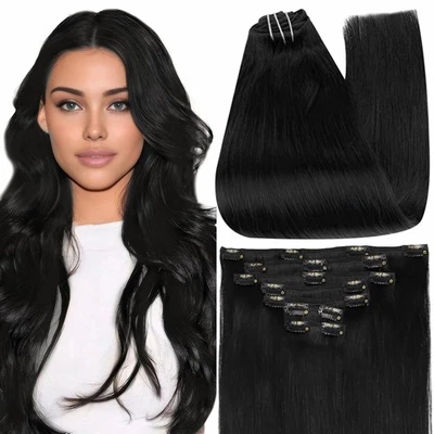 Black Clip in Hair Extensions 24 Inch Remy Hair Extensions Clip ins Human Hai... - Image 1 of 4