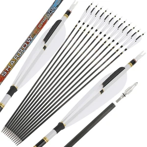31" Pure Carbon Arrows SP250-600 Shaft 5" Feather Recurve Compound Bow Hunting - Picture 1 of 13