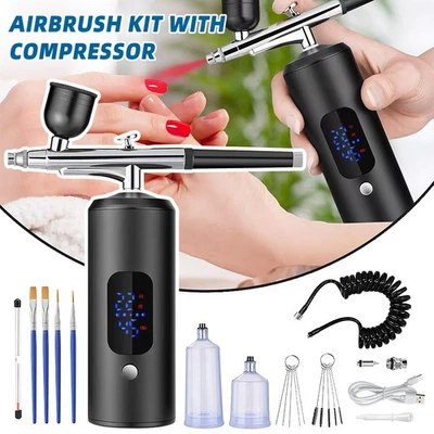 Portable Airbrush Kit Air Brush Compressor Cordless Spray Paint USB Rechargeable - image 1 of 4