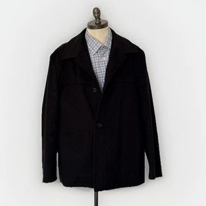 Hugo Boss Cashmere Wool Charcoal Gray Black Car Coat Jacket Mens XL 46R - Picture 1 of 7