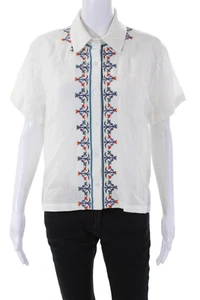 Solid & Striped Womens Button Front Collared Floral Embroidered Top White Small - Picture 1 of 6