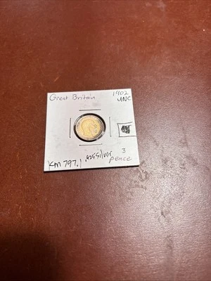 Great Britain 1902 3 Pence - Km# 797.1 - Silver .0387 ASW UNC High Grade FREE SH - Image 1 of 4