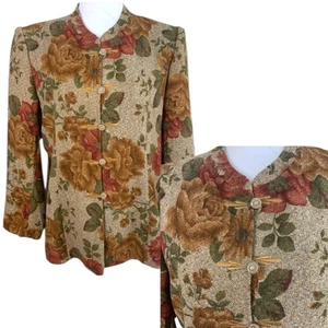 Vintage Size M Floral Tapestry Blazer Jacket Asian Mandarin Collar Fall Autumn - Picture 1 of 11