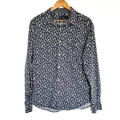 Nautica Shirt Men's XL Blue White Leaf Button Down Long Sleeve Pocket Top - Image 1 of 4
