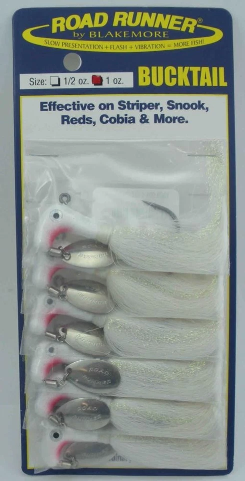 Tarjeta blanca de 6 Blakemore 1009-01 Striper Bucktail Road Runner 1 oz Foto 1 de 1
