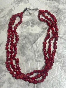 Vintage 3 Strang dreifach rot gefärbt Muschel Sterling Silber 925 Statement Halskette - Bild 1 von 6