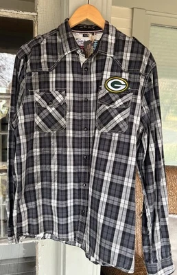 Dad Gift Green Bay Packers Shirt L NFL Sport Fan Up Cycled Plaid OOAK Art - Image 1 of 4