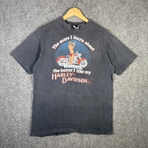 Vintage Harley Davidson Shirt Large Black 80s The More I Learn About Women Faded - Picture 1 of 8