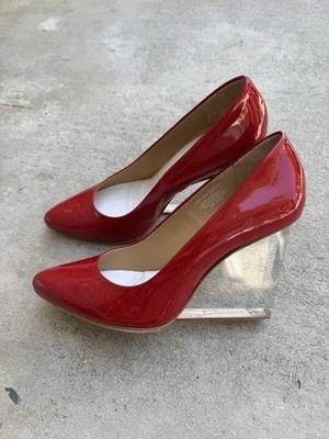 MAISON MARTIN MARGIELA x H&M PLEXI LUCITE CLEAR WEDGE RED PATENT HEELS 41/10 - Image 1 of 4