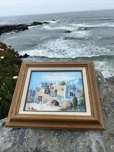 Dipinto ad olio firmato W. Zeller scena Adobe sud-occidentale in cornice rovere massello - Foto 1 di 8