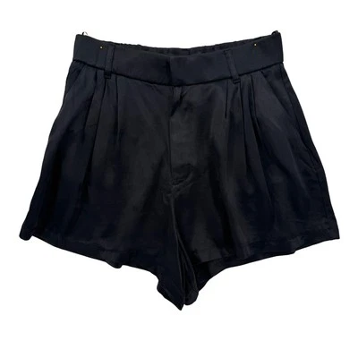 Zara Shorts Womens Small Black High Rise Pleated Satin Dressy Pockets NWT - Image 1 of 4