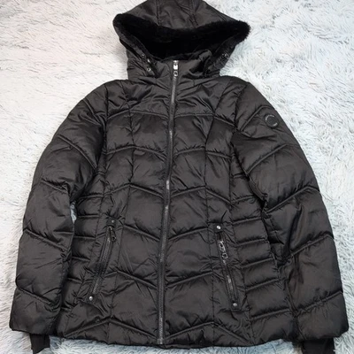 Chaqueta Nautica para mujer M abrigo negro acolchado capucha extraíble ribete de piel sintética cremallera Foto 1 de 4