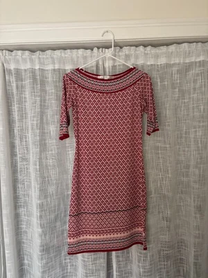 Max Studio XS Knee-Length Dress Geometric Red White Navy Polyester - Image 1 of 3