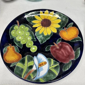 Mexican Talavera Plate 11 inch lead free Mexico grapes cobalt blue,green, fruit - Picture 1 of 7