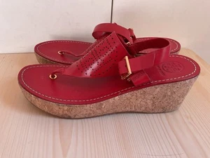 Tory Burch Cork Platform Wedge Sandals Shoes Leather Size 9.5 RED - Picture 1 of 12