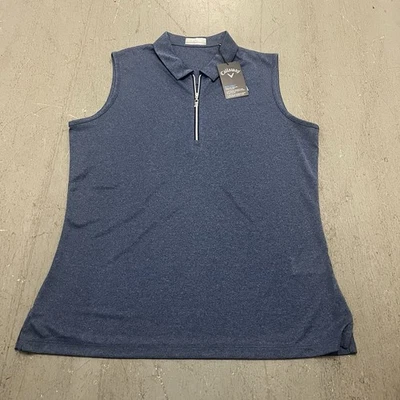 Camisa polo sin mangas de golf Callaway grande azul marino Opti-Dri 1/4 cremallera para mujer Foto 1 de 4