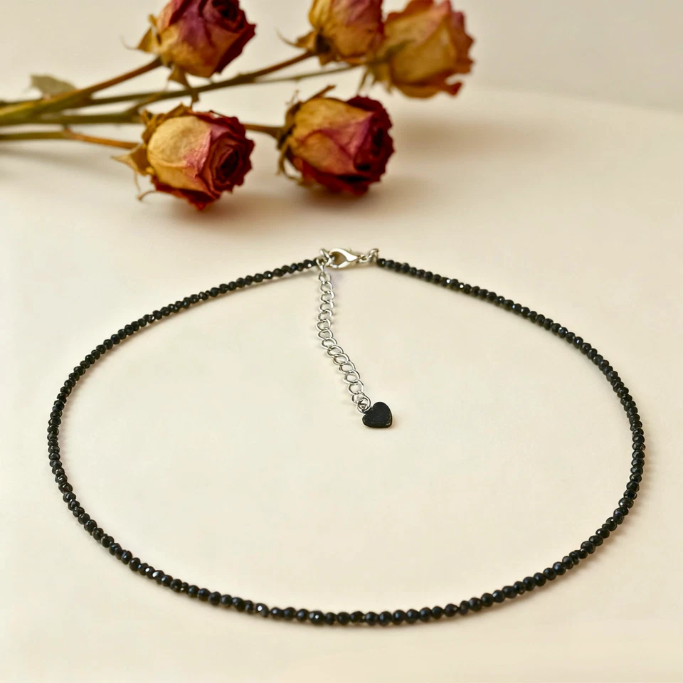 Gargantilla de obsidiana minimalista de 2 mm con cuentas delicado collar de chakra curativo Foto 1 de 1