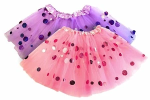 Set of 2 Polka Dot Tutu for Girls – Glitter Purple & Pink – 2 Tulle Tutus Skirt - Picture 1 of 6