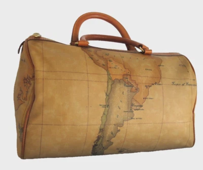 ALVIERO MARTINI 1 CLASSE LG BOLSA TOTE BOSTON ALÇAS DUPLAS GEO MAPA DO MUNDO RARA EXCL - Imagem 1 de 4