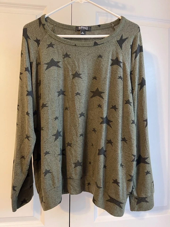 Buffalo David Bitton Sweater Womens Size XL Green Black Stars Pullover - Image 1 of 4