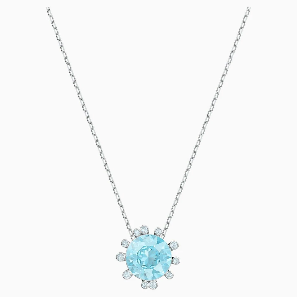 Swarovski 5479930 Olive Aqua Blue Rhodium Plated Crystal Pendant Necklace