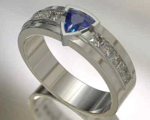 3CT Trillion Lab Created Sapphire Men's Engagement Ring 14K White Gold Finish - Picture 1 of 5