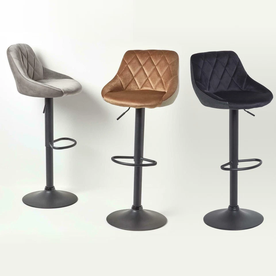 Velvet & Faux Leather Bar Stool Swivel Chair Adjustable Barstool with Backrest - Image 1 of 1