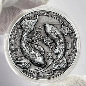 Lucky Koi Zinc Alloy Commemorative Coin Animal Medal Business Gift - Picture 1 of 7