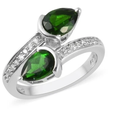 Anillo derivado ruso de 2 quilates con diopsido y circón en platino sobre plata de ley S5 Foto 1 de 4