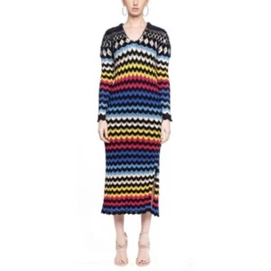 Anthropologie Farm Rio Chevron Crochet Knit Maxi Sweater Dress Large Rainbow NWT - Picture 1 of 12